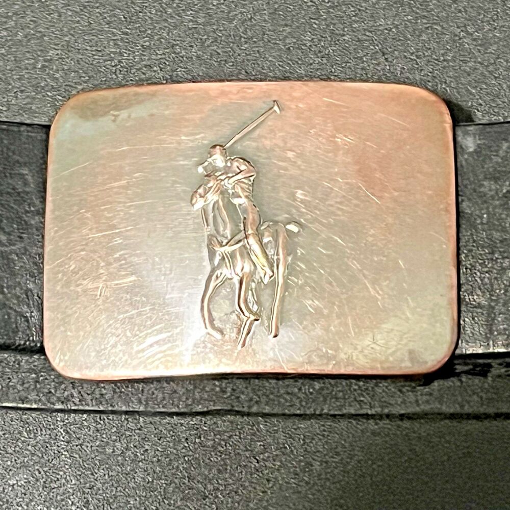 Rare VTG Ralph Lauren Polo Silver Over Copper Metal Pony Belt & Buckle Size 34